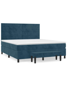 Giroletto a Molle con Materasso Blu Scuro 160x200 cm in Velluto