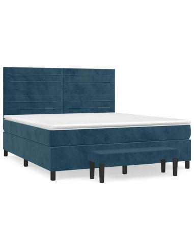 Giroletto a Molle con Materasso Blu Scuro 160x200 cm in Velluto