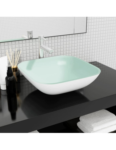 Lavandino in Vetro 42x42x14 cm Bianco