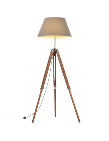 Lampada a Treppiede Marrone e Grigio in Legno di Teak 141 cm