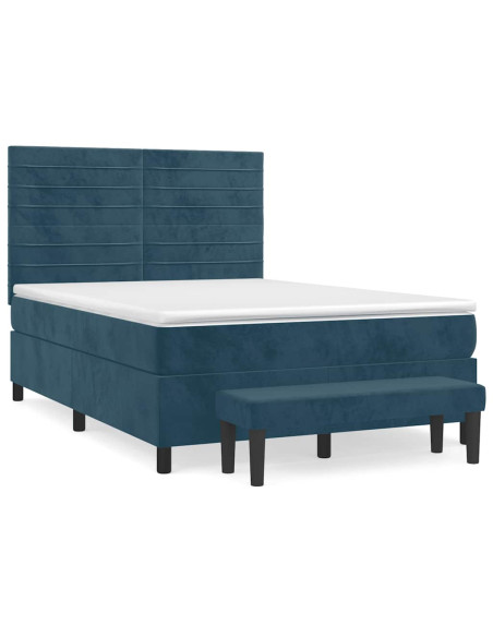 Giroletto a Molle con Materasso Blu Scuro 140x190 cm in Velluto