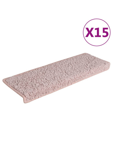 Tappetini per scale 15 pz 65x21x4 cm Rosa chiaro con bordo rettangolare