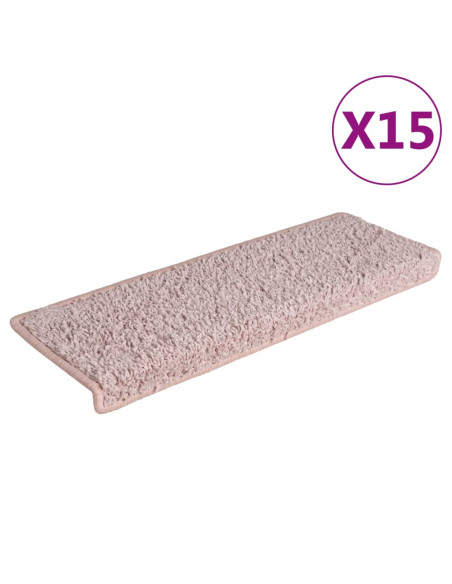 Tappetini per scale 15 pz 65x21x4 cm Rosa chiaro con bordo rettangolare