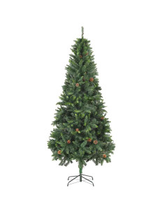 Albero di Natale Preilluminato con Palline e Pigne 210 cm 2
