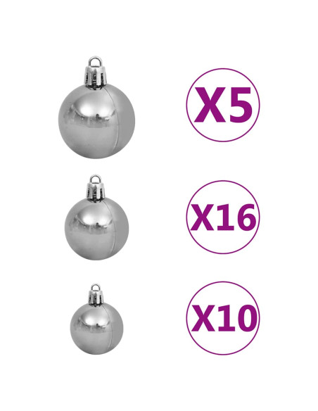 Albero di Natale Preilluminato con Palline e Pigne 210 cm