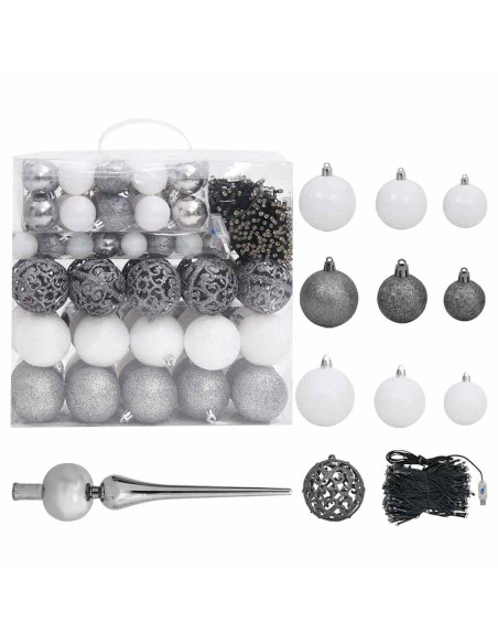 Albero di Natale Preilluminato con Palline Bianco 240 cm PVC