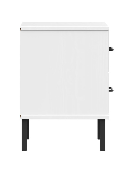 Comodino con Gambe in Metallo Bianco Legno Massello Pino OSLO