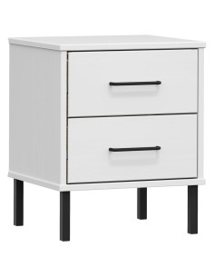 Comodino con Gambe in Metallo Bianco Legno Massello Pino OSLO 2