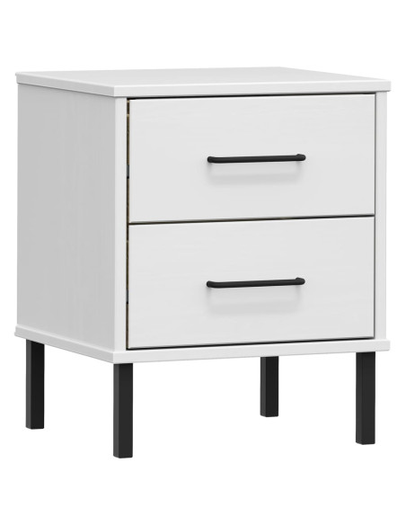 Comodino con Gambe in Metallo Bianco Legno Massello Pino OSLO