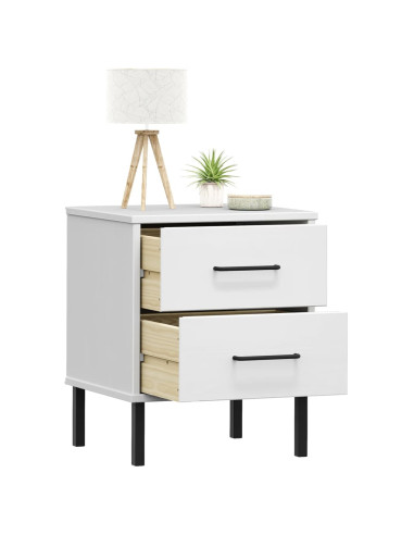 Comodino con Gambe in Metallo Bianco Legno Massello Pino OSLO