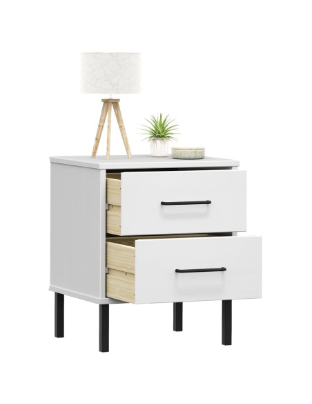 Comodino con Gambe in Metallo Bianco Legno Massello Pino OSLO
