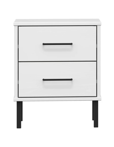 Comodino con Gambe in Metallo Bianco Legno Massello Pino OSLO