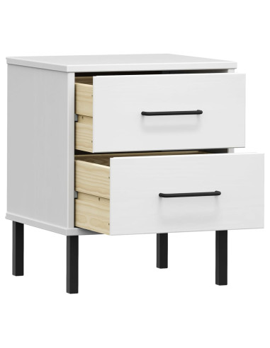 Comodino con Gambe in Metallo Bianco Legno Massello Pino OSLO