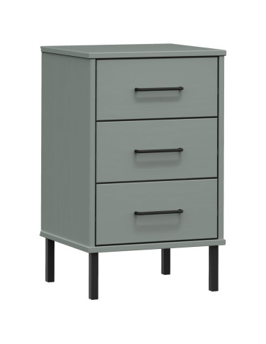 Comodino con Gambe in Metallo Grigio Legno Massello Pino OSLO