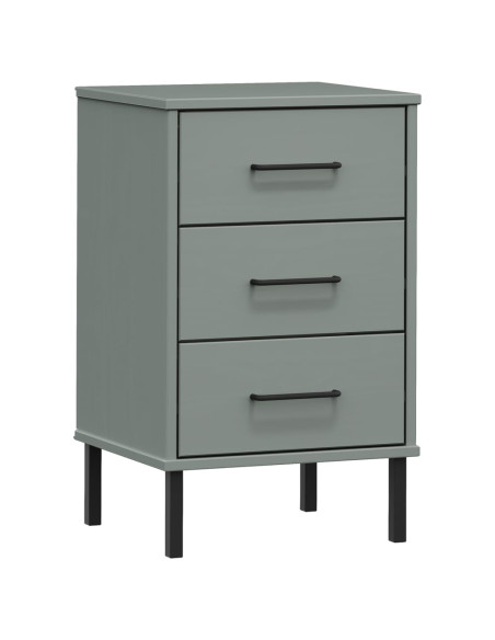 Comodino con Gambe in Metallo Grigio Legno Massello Pino OSLO