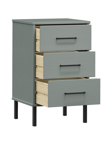 Comodino con Gambe in Metallo Grigio Legno Massello Pino OSLO