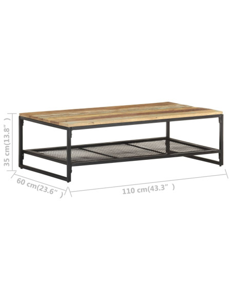 Tavolino da Salotto 110x60x35 cm in Legno Massello di Recupero