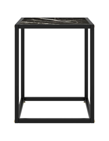 Tavolino da Salotto Nero con Vetro Marmo Nero 40x40x50 cm