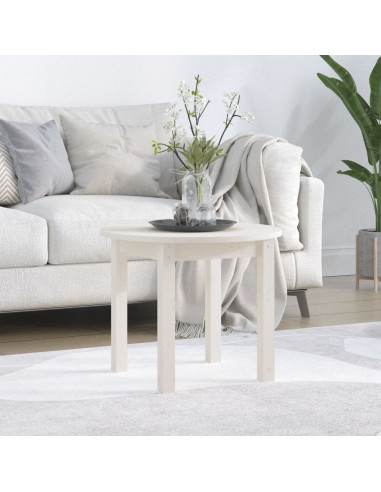 Tavolino da Salotto Bianco Ø 55x45 cm in Legno Massello di Pino