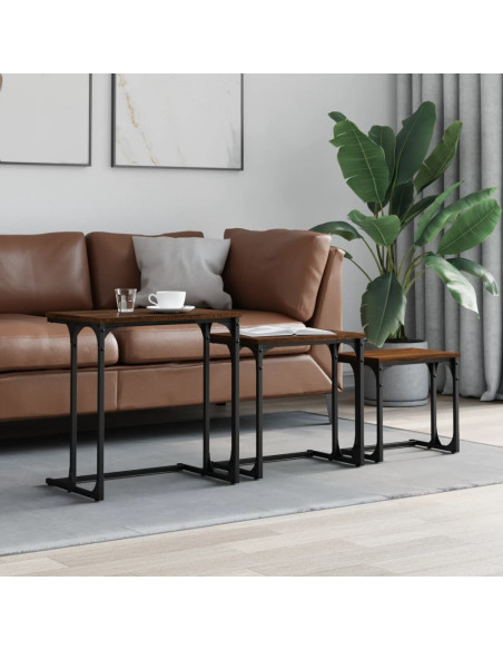 Tavolini Impilabili 3 pz Rovere Marrone in Legno Multistrato