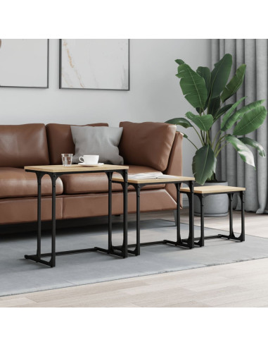 Tavolini Impilabili 3 pz Rovere Sonoma in Legno Multistrato