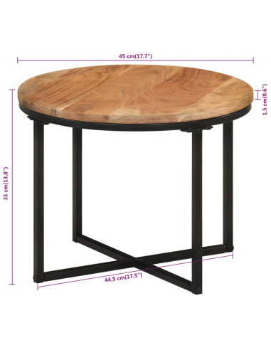 Tavolino Salotto 45x45x35cm in Legno Massello di Acacia e Ferro