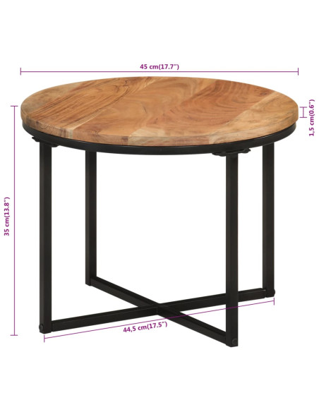 Tavolino Salotto 45x45x35cm in Legno Massello di Acacia e Ferro