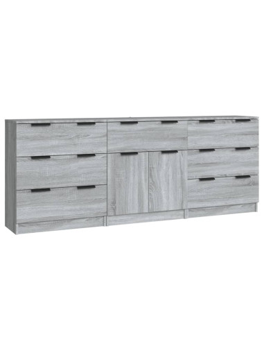 Credenze 3 pz Grigio Sonoma in Legno Multistrato