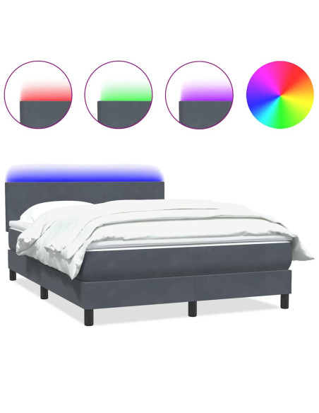 Letto a Molle con Materasso e LED Grigio Scuro 160x210 cm Velluto