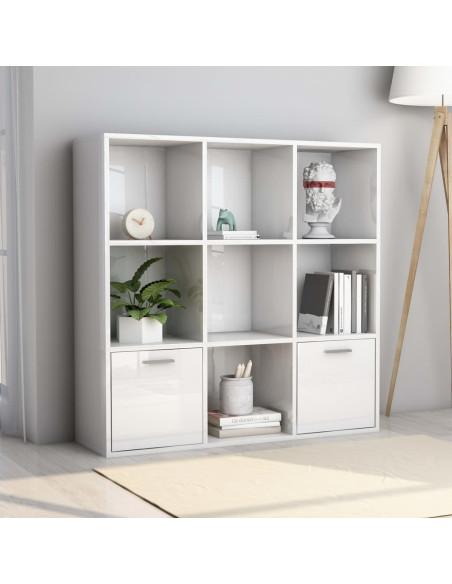 Libreria Bianco Lucido 98x30x98 cm in Legno Multistrato