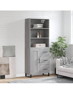 Credenza Grigio Sonoma 69,5x34x180 cm in Legno Multistrato