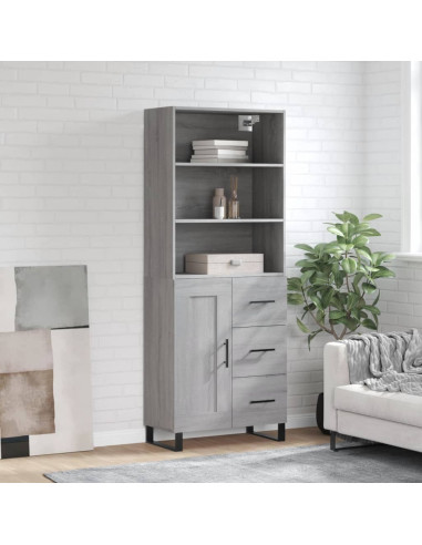 Credenza Grigio Sonoma 69,5x34x180 cm in Legno Multistrato