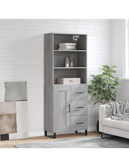 Credenza Grigio Sonoma 69,5x34x180 cm in Legno Multistrato