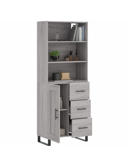 Credenza Grigio Sonoma 69,5x34x180 cm in Legno Multistrato