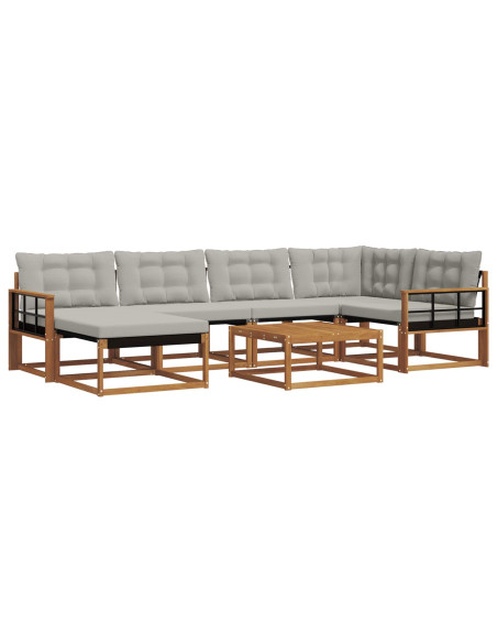 Set di divani da esterno 7 pcs Grigio Naturale e Chiaro