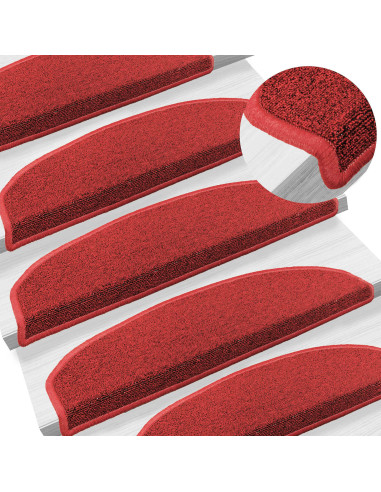 Tappetini per scale autoadesivi 15 pcs Rosso 80 x 24,5 x 3,5 cm