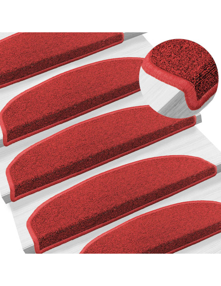 Tappetini per scale autoadesivi 15 pcs Rosso 80 x 24,5 x 3,5 cm
