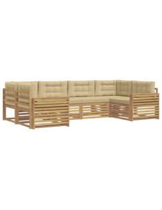 Set di divani da esterno 6 pcs Bianco e Beige 2