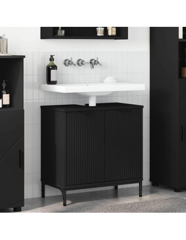 Armadio per Lavabo da Bagno con porta Nero 60,5 x 33,5 x 61 cm