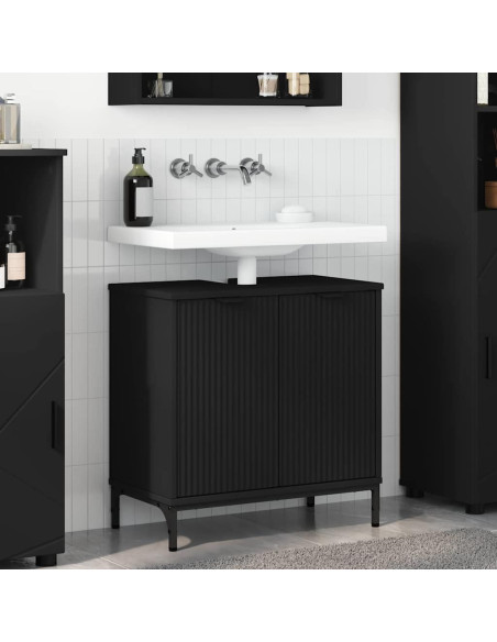 Armadio per Lavabo da Bagno con porta Nero 60,5 x 33,5 x 61 cm