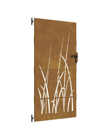 Cancello da giardino 85x200 cm in acciaio Corten con design erba