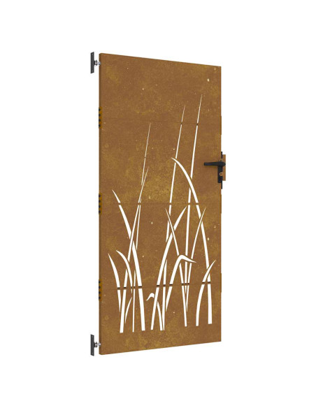 Cancello da giardino 85x200 cm in acciaio Corten con design erba