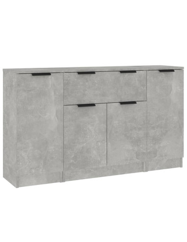 Credenze 3 pz Grigio Cemento in Legno Multistrato
