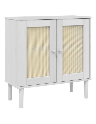 Credenza SENJA Aspetto Rattan Bianco 80x35x80 cm Massello Pino