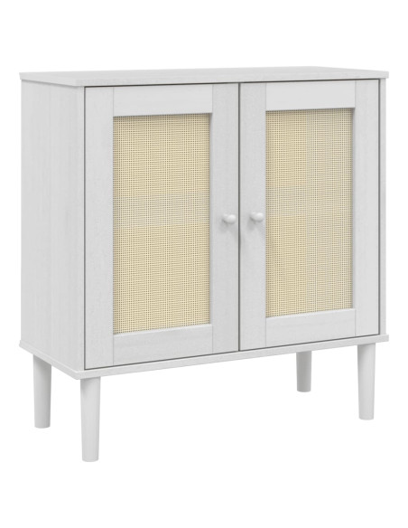 Credenza SENJA Aspetto Rattan Bianco 80x35x80 cm Massello Pino