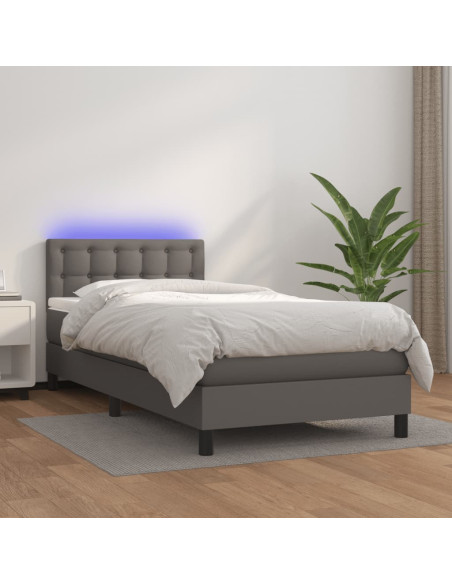 Giroletto Molle con Materasso e LED Grigio 80x200cm Similpelle