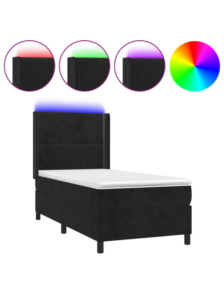 Letto a Molle con Materasso e LED Nero 100x200 cm in Velluto