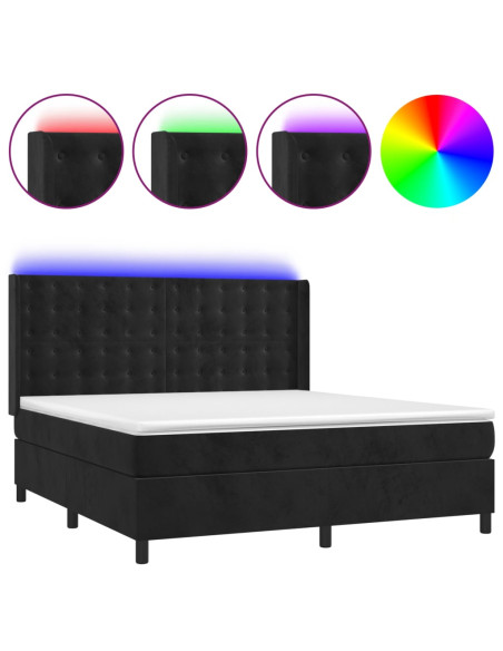 Letto a Molle con Materasso e LED Nero 160x200 cm in Velluto