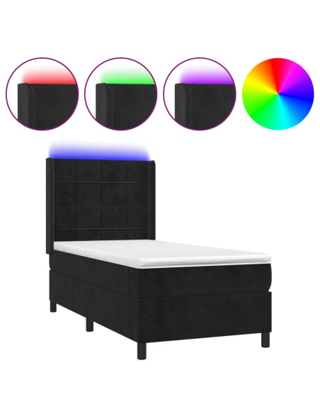 Letto a Molle con Materasso e LED Nero 90x190 cm in Velluto