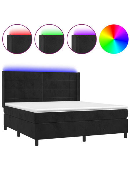 Letto a Molle con Materasso e LED Nero 180x200 cm in Velluto